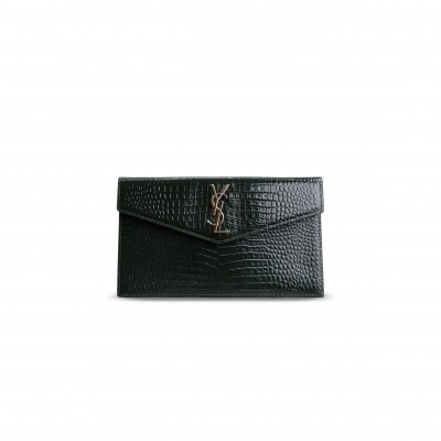 YSL UPTOWN POUCH IN CROCODILE-EMBOSSED GREEN 565739 (27*16*2cm)